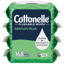Cottonelle GentlePlus Flushable Våtservetter med Aloe & Vitamin E - 4 Förpackningar, 168 Totala Våtservetter