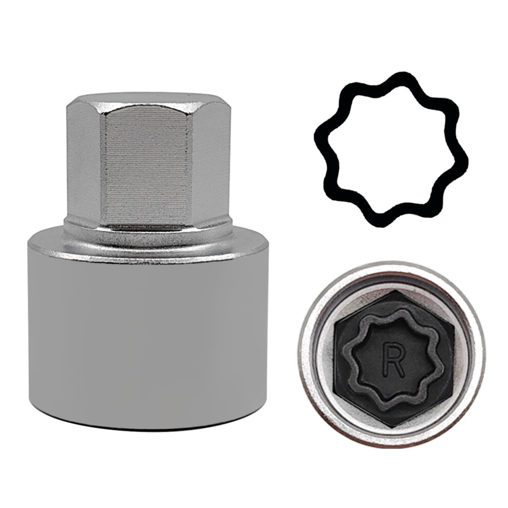 Jeuclel R Wheel Locking Nut Key Compatible With Audi Series, (Socket Od 27Mm - Id 25Mm), Wheel Lock Nut Socket Adapter, Wheel Anti-Theft Lug Nut 753873375514