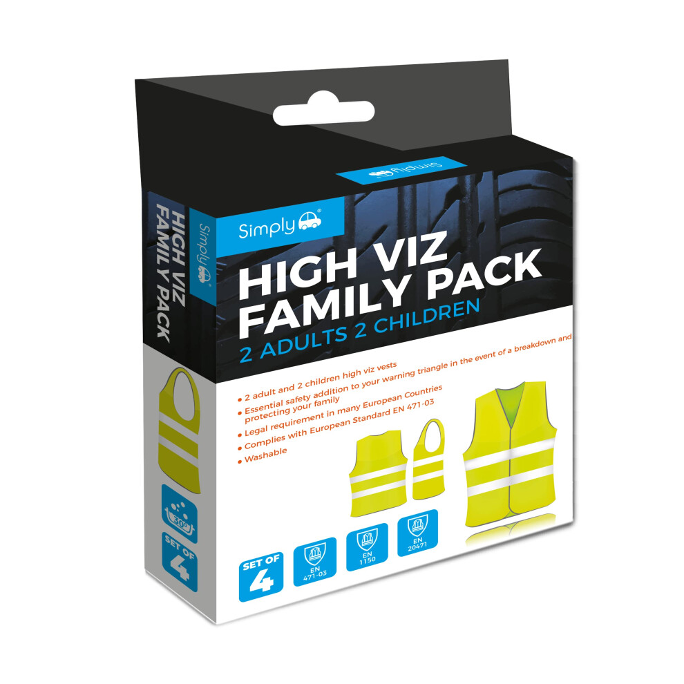 Simply Shv4 High Viz Vest Family Pack ? 2 Adults & 2 Children ? European Safety Compliant ? Durable Material ? Hook & Loop Fastening ? Washable 5037409059457