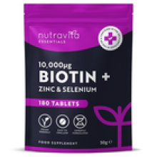 Biotin 10000mcg with Zinc Selenium 180 Vegan Tablets Hair Nails Growth