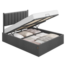 Double Ottoman Bed, Hydraulic Lift Storage Bed Frame, Minimalist Design, Easy Assembly, Bedroom, Grey