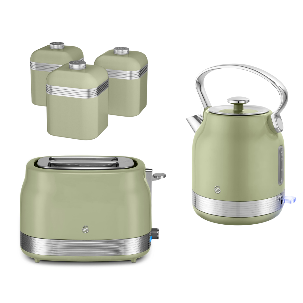 Swan Retro Revive Stovetop Kettle 2 Slice Toaster & Canisters Green