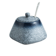 Ceramic Sugar Bowl with Lid and Spoon, 340ml Porcelain Pot for Coffee, Tea, Kitchen and Dining