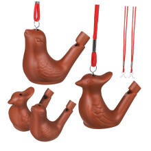 Authentic Pottery Bird Call Water Whistle with Lanyard for Outdoor Play, Set of 4