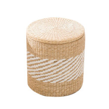 Rattan Storage Ottoman Foot Stool with Seat for Adults, Living Room or Bedroom, Round 38x41cm