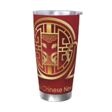Jahr der Schlange 2025 – Frohes Chinesisches Neujahr 2025 – Edelstahl-Trinkbecher, 590 ml Reisebecher, tragbarer Thermobecher mit Deckel