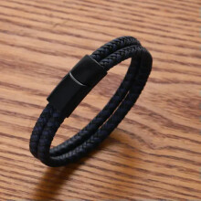 RSAMD férfi női bőr titán acél mágneses fonott csattal ellátott karkötő Bangle Jewelry-X