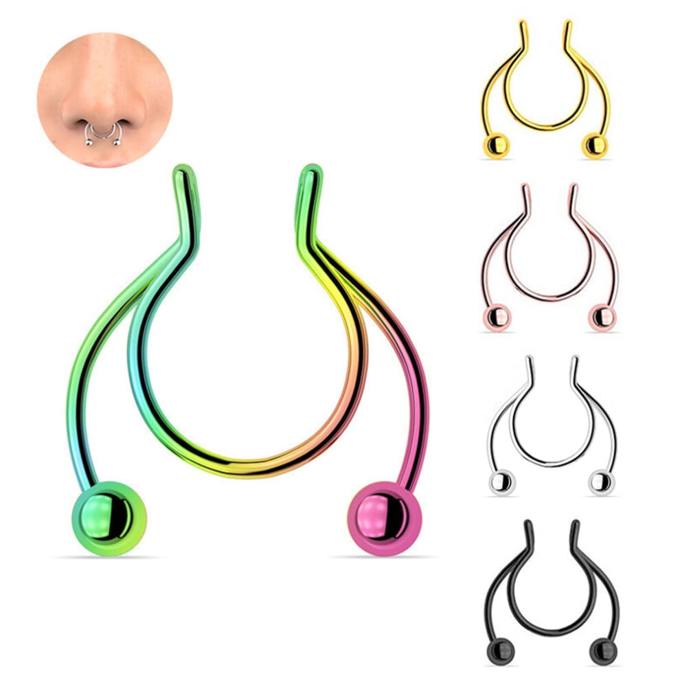 Valatala 5pcs Nose Septum Ring Faux Fake Nose Rings Clip Horseshoe Hoop Ring Body Non Piercing Ring 5 Color-image-OPC-PR65HH7-NEW
