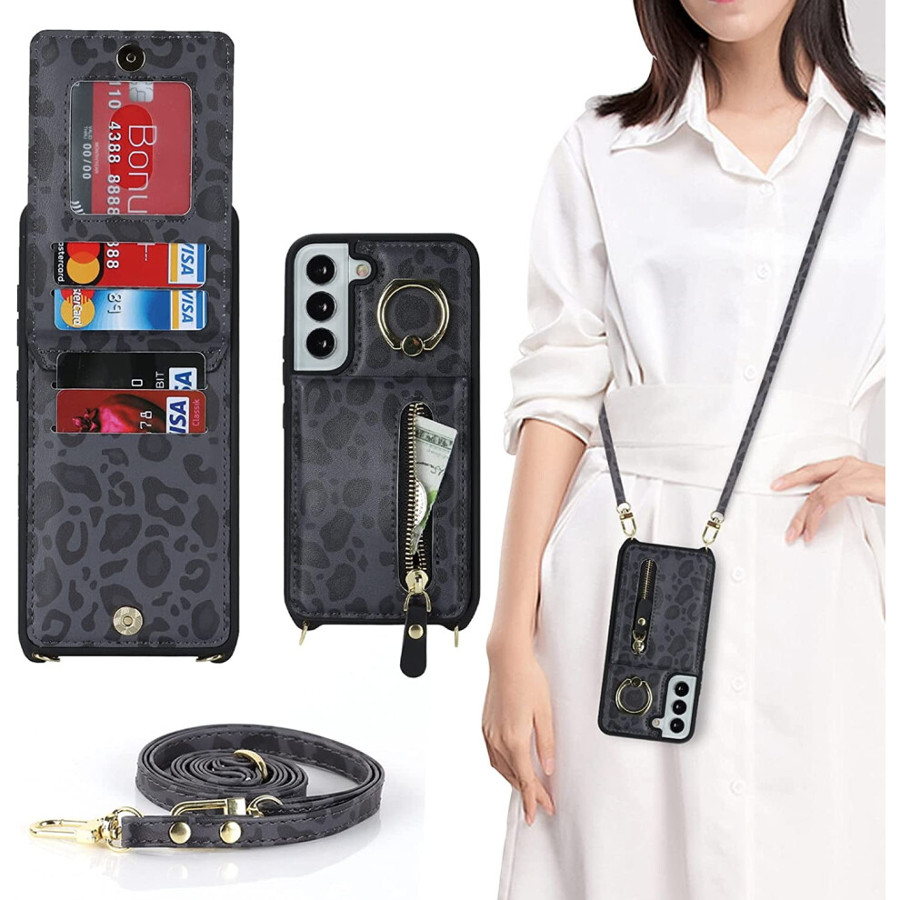 Compatible With Samsung Galaxy S21 Fe 5G Case Wallet For Women, Card Holder Crossbody Lanyard Strap, Credit Card Slots Kickstand Case With Ring 9395123903569