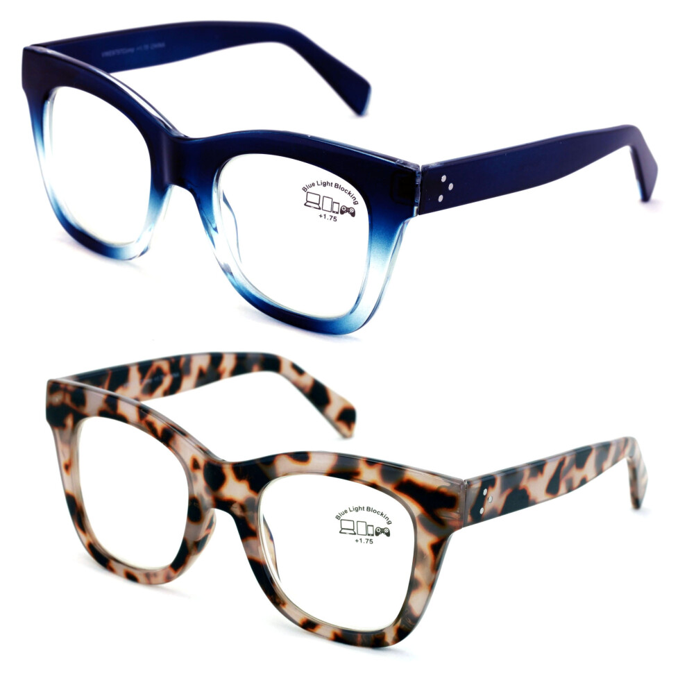 2 Pairs Large Women Bold Anti Blue Fatique Reading Glasses Reader 2.75