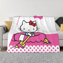 Hello Kitty -peitto, flanelli-fleece-heittopeitto, erittäin pehmeä, kodikas ja lämmin muhkea vuodevaate sohvalle, olohuoneeseen, makuuhuoneeseen -