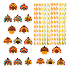 SUSUchens20 stuks Thanksgiving rietjes, eenvoudig te installeren, rietje in de vorm van een kalkoen, Thanksgiving drankdecoratie voor herfstfeestjes,