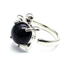 RSAMD1X Mini Schildpad Ring Natuurlijke Kristalsteen Chakra Kwarts Ronde Kraal Healing Reiki - Verstelbare Opening - Blauwe Zandsteen