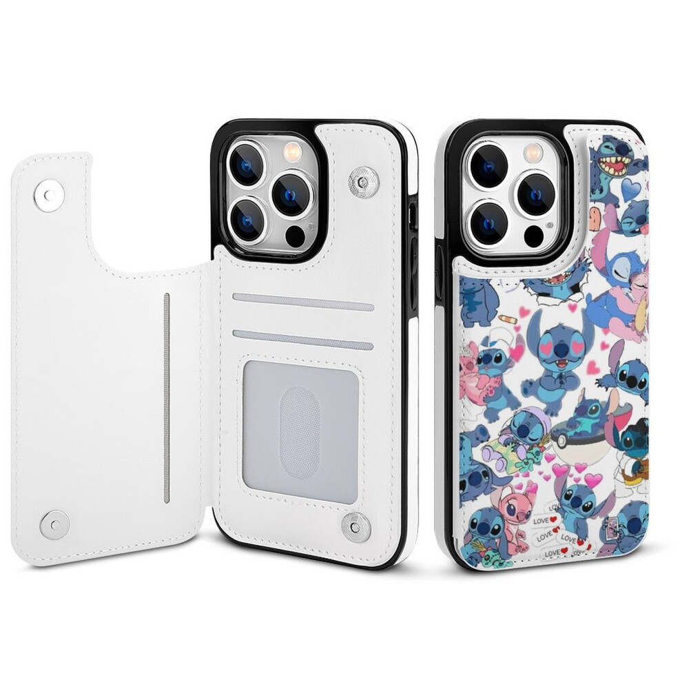 Stitch Compatible Iphone 14 Pro Wallet Case With Card Holder, Pu Leather Folio Case With Kickstand, Double Magnetic Clasp, Shockproof Cover For 9395123025834