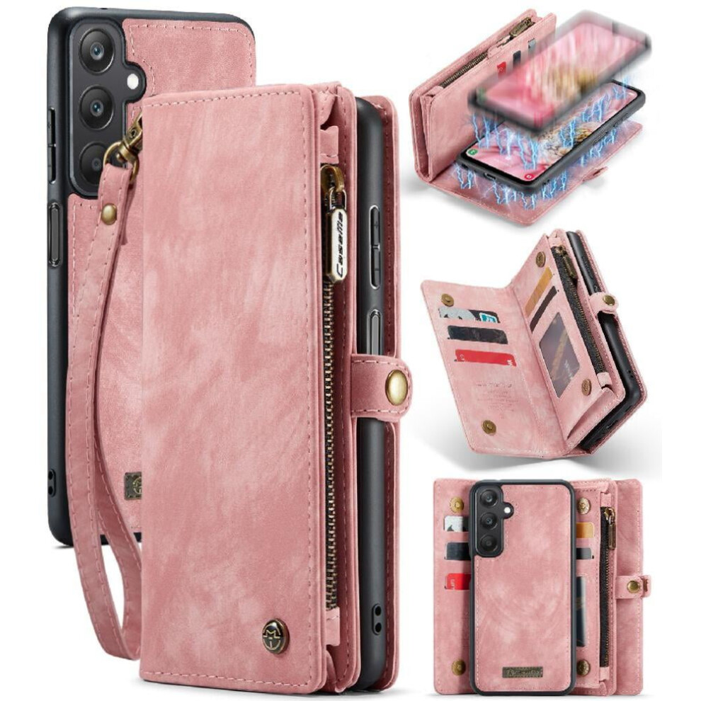 Case For Compatible With Samsung Galaxy A25 5G Wallet Cover Trifold With Detachable Card Holder Strong Magnetic Tpu Pc Handmade Leather Zipper 9395123025797