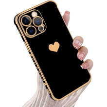 Ag luí le Cás iPhone12Pro Max, Imeall Plátála Croí Grá Gleoite Tupair Bog le 4 Choirnéal Cosaint Turraingdhíonach (Dubh)