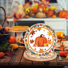 Papieren borden voor Thanksgiving, stevige wegwerpserviesset voor 24 personen, herfstservies, feestartikelen met het thema 'Give Thanks'.