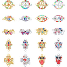 20 stuks legering schakels, kleurrijke 10 stijlen, boze oog bedeltje, sieraden verbindingsstukken met hars en strass steentjes voor doe-het-zelf