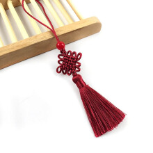 WINE RED Mini Chinese Knot Pendant, Compatible with Wedding & Home Decor, Silk Tassel Curtain Charm, DIY Craft Ornament