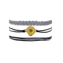 Armband van gevlochten touw met zonnebloemen en madeliefjes, Boheemse strandgolven, handsieraad voor stellen, verstelbare handgemaakte