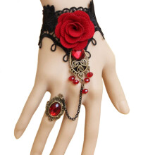 LEAQU1pcs Elegante armband voor volwassenen, dames, in gotische stijl, met kanten rozenbloem en verstelbare vingerring.