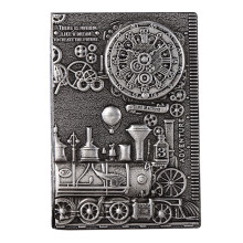 Caderno de couro Wovilon, estilo vintage (prateado), com relevo temático de trem e páginas pautadas, compatível com refis, ótimo presente para