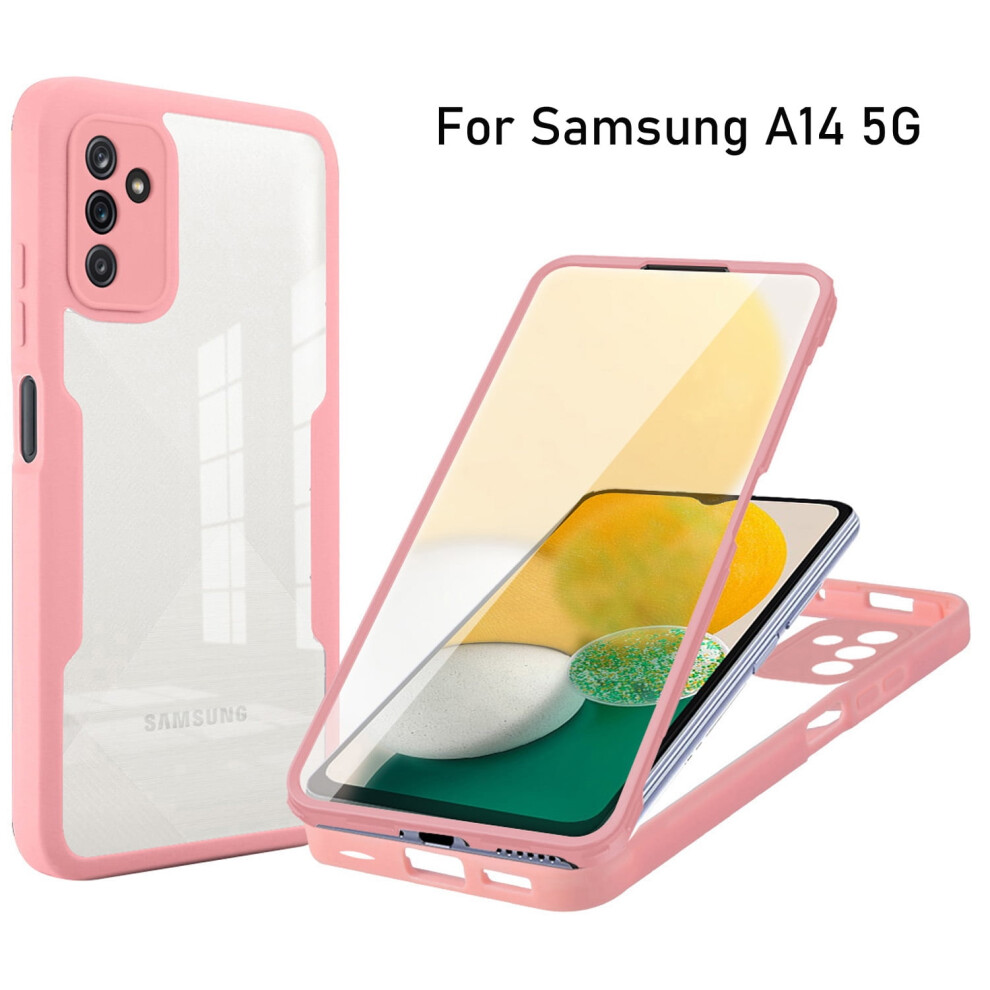 Compatible With Samsung Galaxy A14 5G Case, Clear Rugged Shockproof Cover With Screen Protector, Dual Layer Protection, Fingerprint Id Friendly, Pink 9395123125091