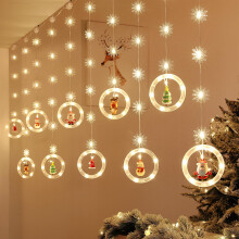 YUNOVA kerstverlichting, 120 LED-gordijnverlichting met ornamenten, 3 meter lange, waterdichte USB-lichtslinger met warm wit licht voor binnen en