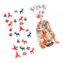 Keimprove 50 Stück Weihnachts-Cellophantüten mit Drehverschluss, Verpackung mit Weihnachtsmotiv für Gastgeschenke,