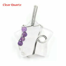 Pingente RSAMD com contas de quartzo ametista e cristal do chakra estrela natural, joia com fio de quartzo transparente.