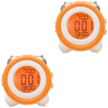 2-pak ure med stor ringetone, soveværelsesdekoration, orange rund alarm, LCD-skærm, børn