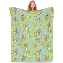 Juustohuopa, söpö hiiriä syövä juustohuopa, syntymäpäivälahja pojille ja tytöille, kevyt ja pehmeä fleece-vuodehuopa vuodesohvalle, 80 x 60