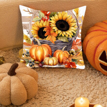 Cás Piliúir Pumpkin le Lus na Gréine agus Pumpkin don Lá Altaithe Cás Piliúir Pumpkin le Radharc Oíche 17.71x17.71 orlach Maisiúcháin Baile