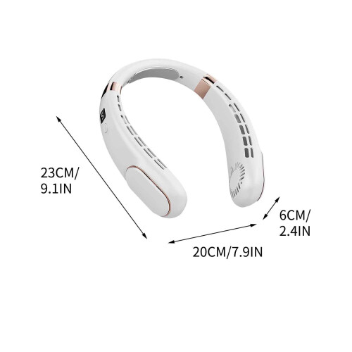 Ventilatore da collo portatile a LED Ozmmyan con display digitale, ideale per l'uso esterno e scolastico.