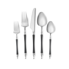 VeZee Disposable Plastic Sophisticated Cutlery Black / Silver Top Tableware Pack of 40