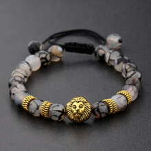 Pulsera RSAMD para hombre, modelo Sparta Gold Silver Helmet Viking Bead Natural Lava Stone Charm Bracelets-Gold Lion + Natural Stone
