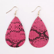 RSAMD Trendy Animal Print Teardrop PU Leather Dangle Drop Earrings Statement Jewelry -Hot Pink