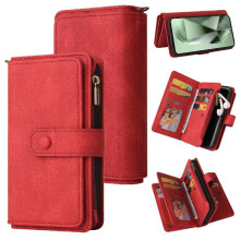 Pung-telefoncover kompatibel med Samsung Galaxy S24Fe, lynlås, 15 kortholdere, PU-læder, magnetisk lukning med kortholder