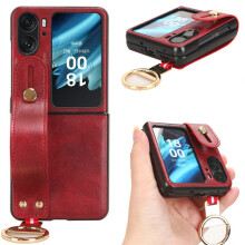 Luksuriøst læderetui kompatibel med Oppo Find N2Flip, justerbar armbånd, støtteben, håndholder og kofanger-etui til mænd, kvinder og piger