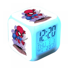HANNTAOO digitalt vækkeur til børn, tegneserie-Spider-Man-mønster, 7 LED-farveskiftende, termometer, natlys, gave til drenge og piger