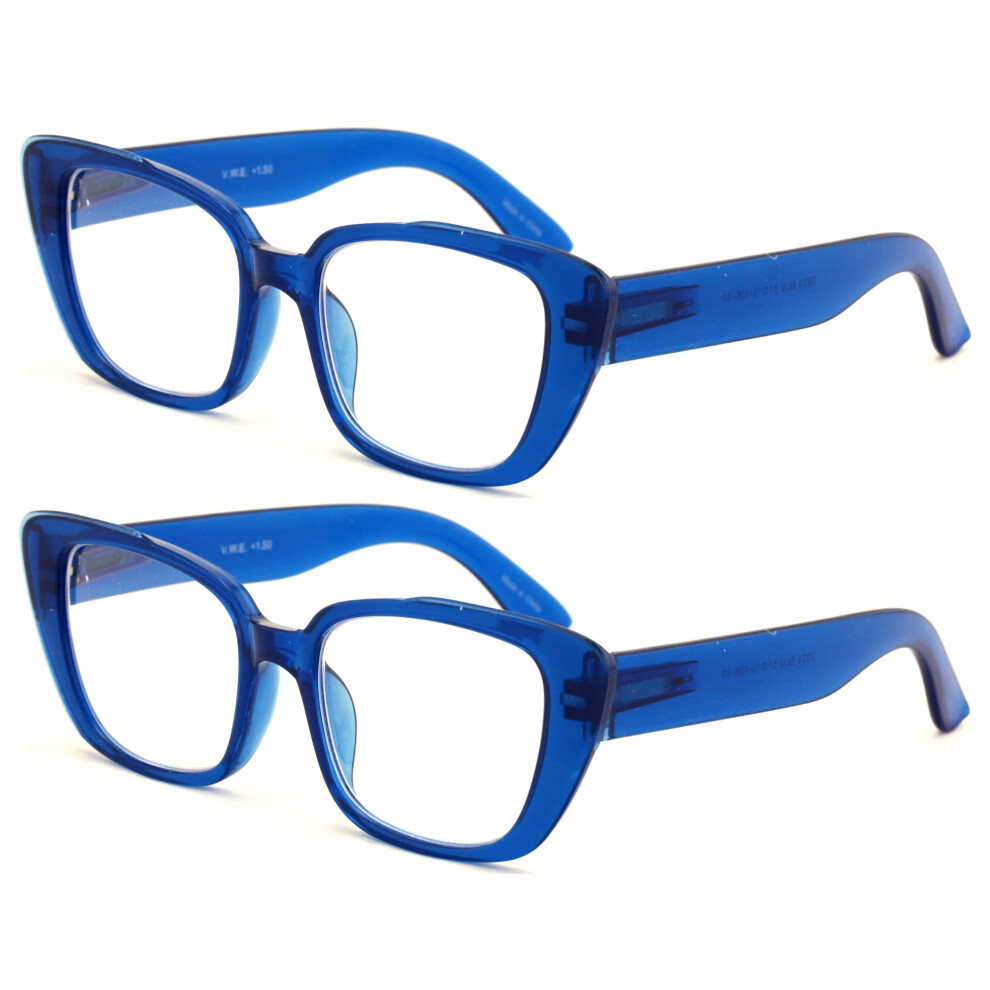 2 Pairs Women Oversize Transparent Reading Glasses - Spring Hinge Reader 7024 +2.75