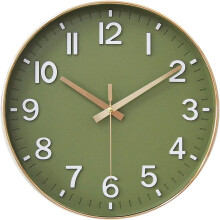 12" Silent Battery Operated Wall Clock, Modern Non-Ticking Design for Living Room Bedroom Kitchen Office (Olive Green and Gold)