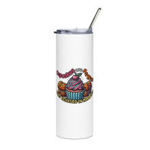 Grappige bakwoordspeling Cupcake Skinny Slim Tumbler, Cupcakes zijn muffins die in wonderen geloofden (wit)