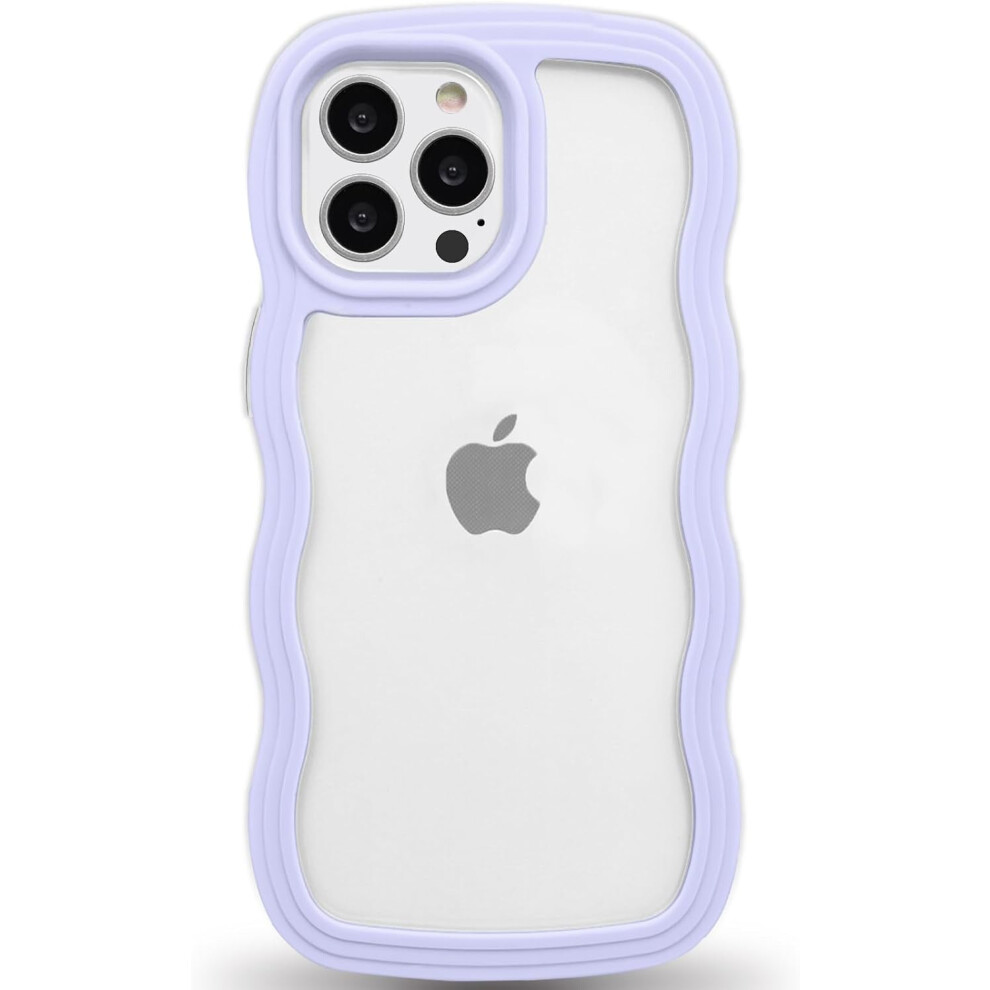 Anuck For Compatible With Iphone 14 Pro Case, Wavy Edge Clear Back, Anti-Slip Shockproof Tpu & Bumper, Cute Curly Frame, Soft Cover For Women Purple 9395123451923