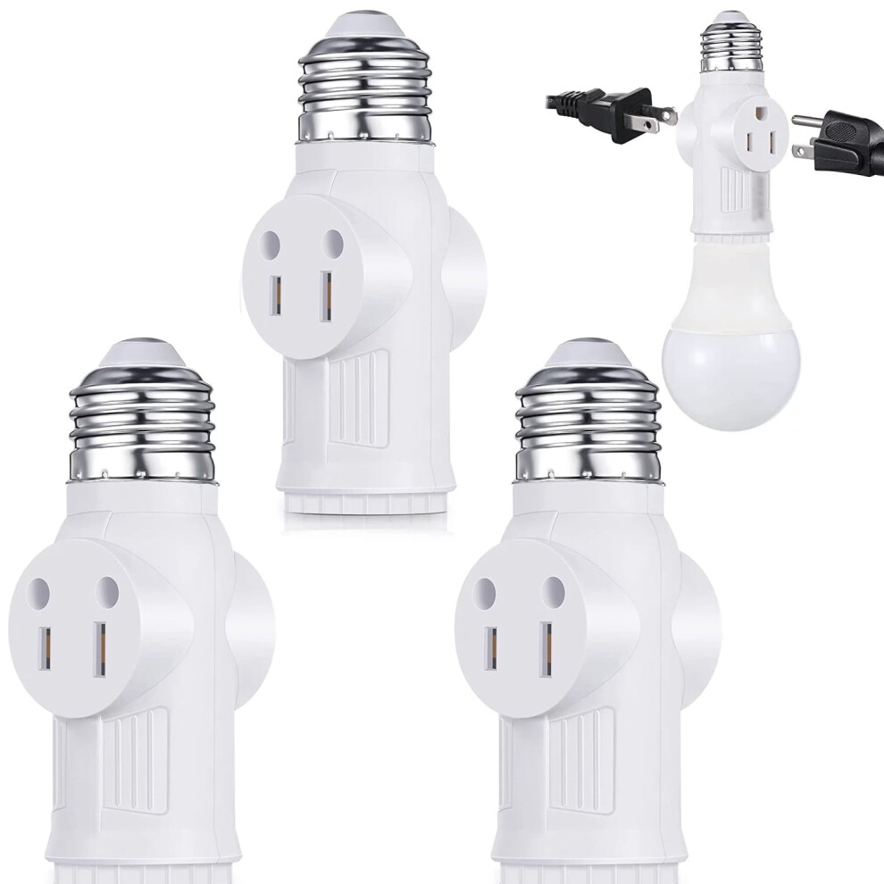 Skyauks 3 Prong Light Bulb Socket Plug Adapter, E26/E27 To 2/3 Prong Outlet Converter, Compatible With Cctv Camera, Garage, Porch (3Pcs) 9395123452203