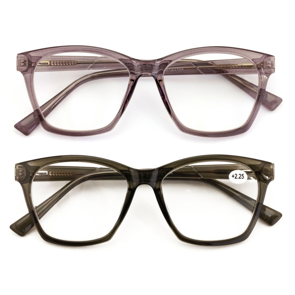 2 Pairs Women Large Translucent Optical Frame Reading Glasses - Clear Lens Fashion Reader ZT104 +3.50