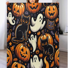 Halloween-Kuscheldecke (152 x 229 cm), weicher Flanell-Fleece mit Kürbissen und Geistern, kuschelig leicht für Sofa, Bett und Sessel – passend