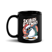 Cool Santa Penguin Xmas fekete fényes bögre, Skibidi Rizzmas Christmas Rizz (11 uncia)