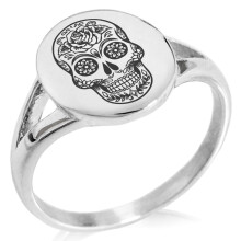 Tioneer roestvrijstalen Day of the Dead suikerschedel minimalistische ovale top gepolijste statement zegelring