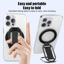 Blarkrus Schwarzer magnetischer Handyhalter aus Aluminiumlegierung, tragbar und faltbar, kompatibel mit iPhone 12-15